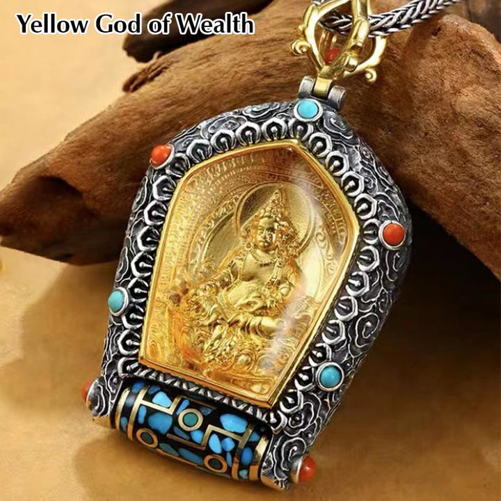 Tibet Chinese Zodiac Natal Buddha Thangka Prosperity Rotatable Dzi Bead Necklace Pendant