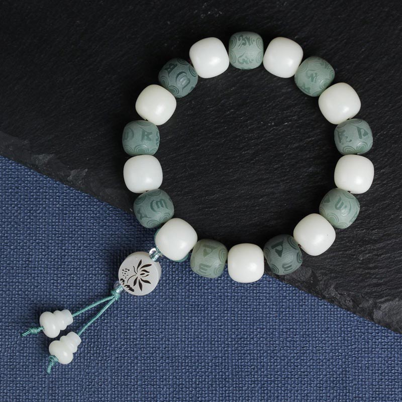 Buddha Stones White Bodhi Six True Words Protection Bracelet