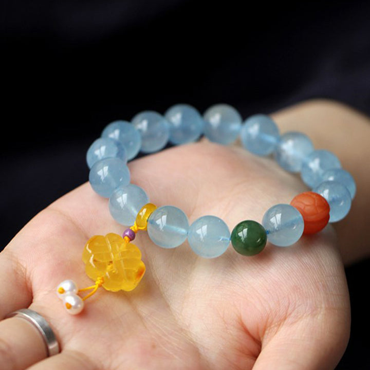 Natural Aquamarine Amber Chinese Knotting Charm Peace Bracelet