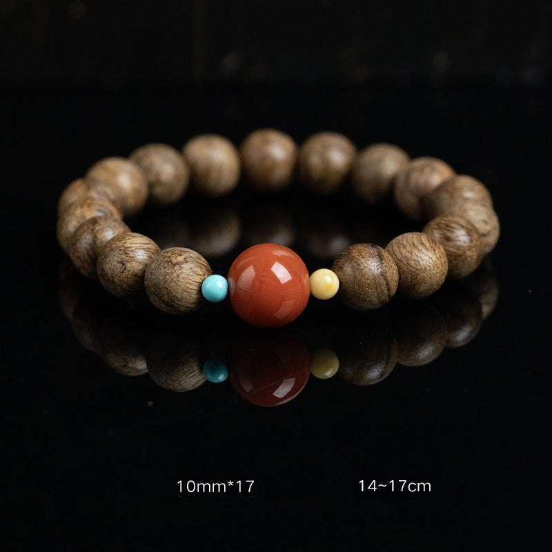 Tarakan Agarwood Amber Red Agate Laughing Buddha Strength Meditation Bracelet