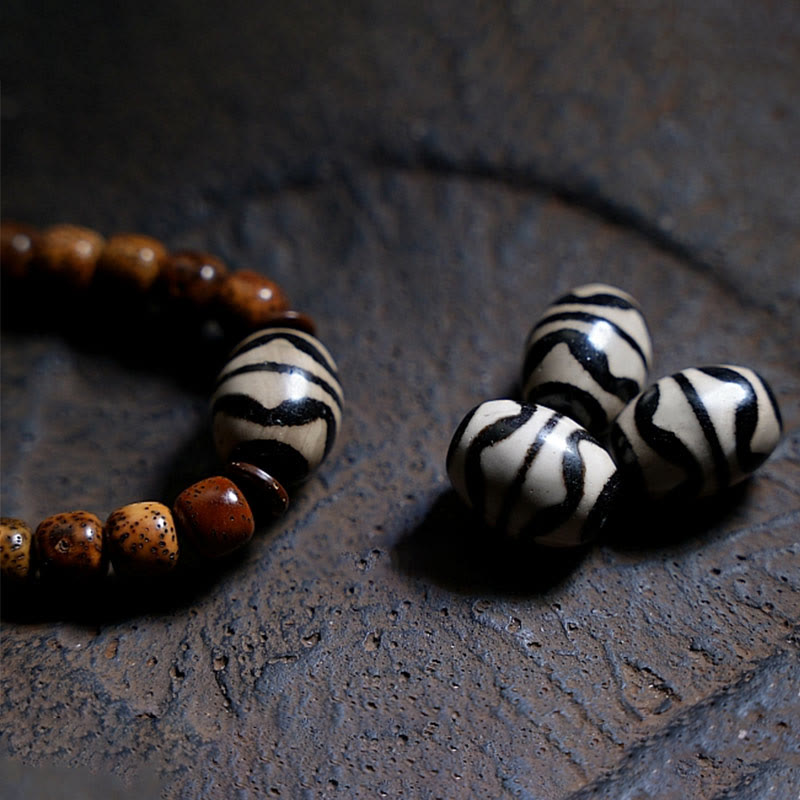 Buddha Stones Tibetan Bodhi Seed Amber Dzi Bead Agate Zakiram Goddess of Wealth Beads Triple Wrap Bracelet