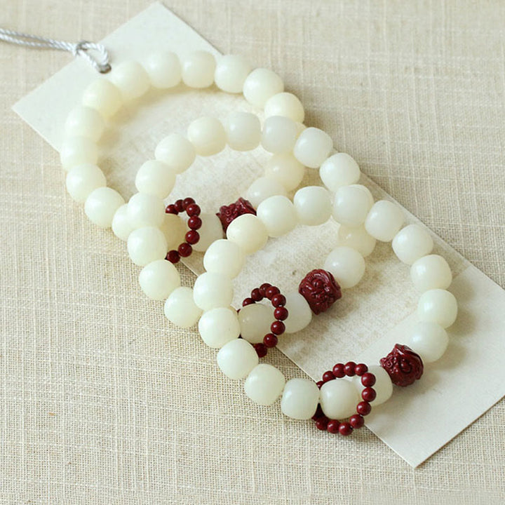 Buddha Stones Natural Bodhi Seed Cinnabar Dancing Lion Charm Wisdom Harmony Wrist Mala