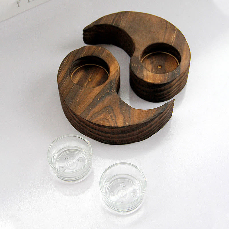 Yin Yang Wood Candle Holder Meditation Rituals Use Items