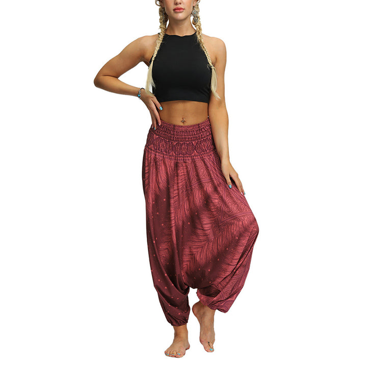 Buddha Stones Boho Feather Yoga Pants Hippie Harem Trousers Sports Fitness Dance Women's Pants