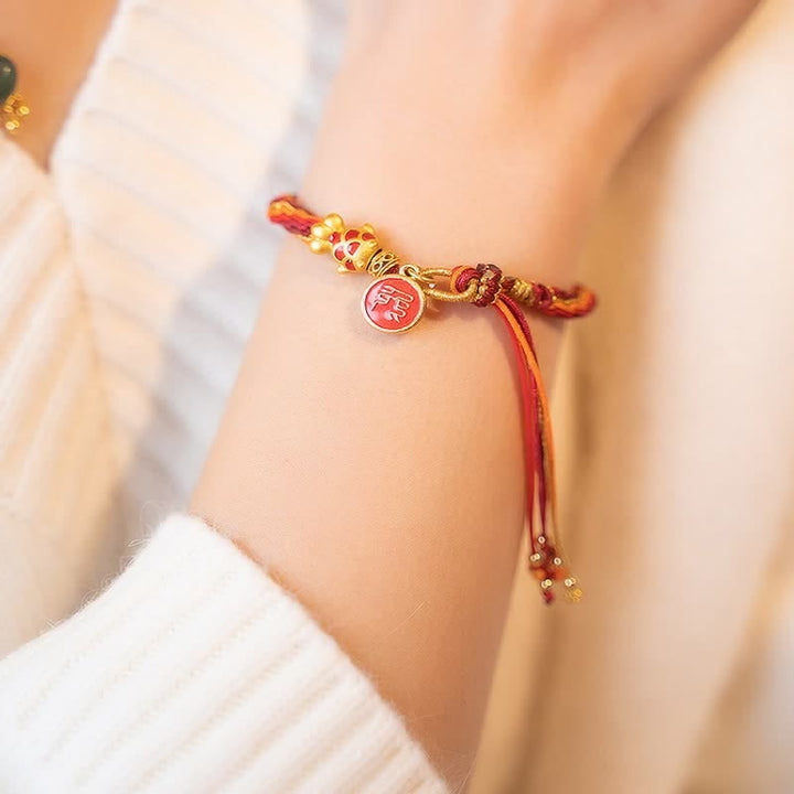 Buddha Stones Chinese Zodiac Handmade Koi Fish String Protection Reincarnation Knot Braid Bracelet