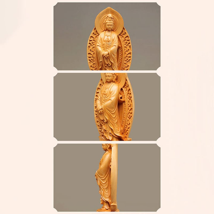 Buddha Stones Handmade Thuja Sutchuenensis Wood Kwan Yin Avalokitesvara Prosperity Decoration