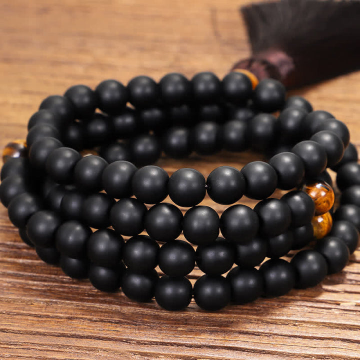 108 Mala Beads Frosted Stone Tiger Eye Balance Bracelet Necklace Pendant