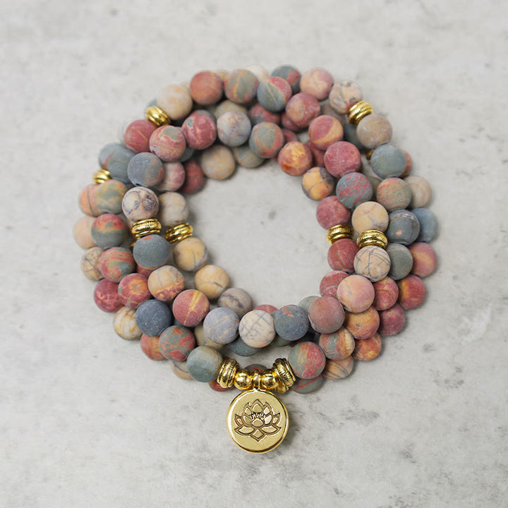 Buddha Stones 108 Mala Beads Picasso Jasper Stone Courage Energy Bracelet