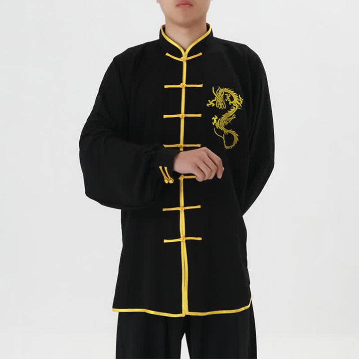 Dragon Embroidered Qi Gong Zen Spiritual Practice Meditation Prayer Uniform Unisex Clothing Set