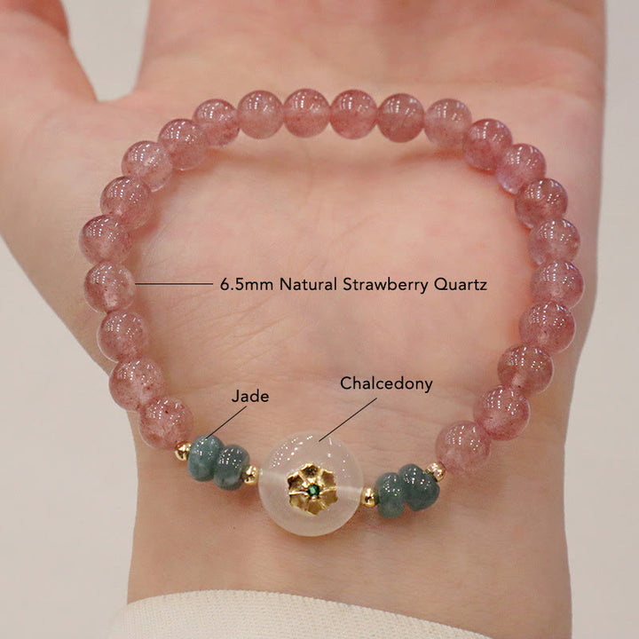 Buddha Stones Natural Strawberry Quartz Chalcedony Jade Healing Bracelet