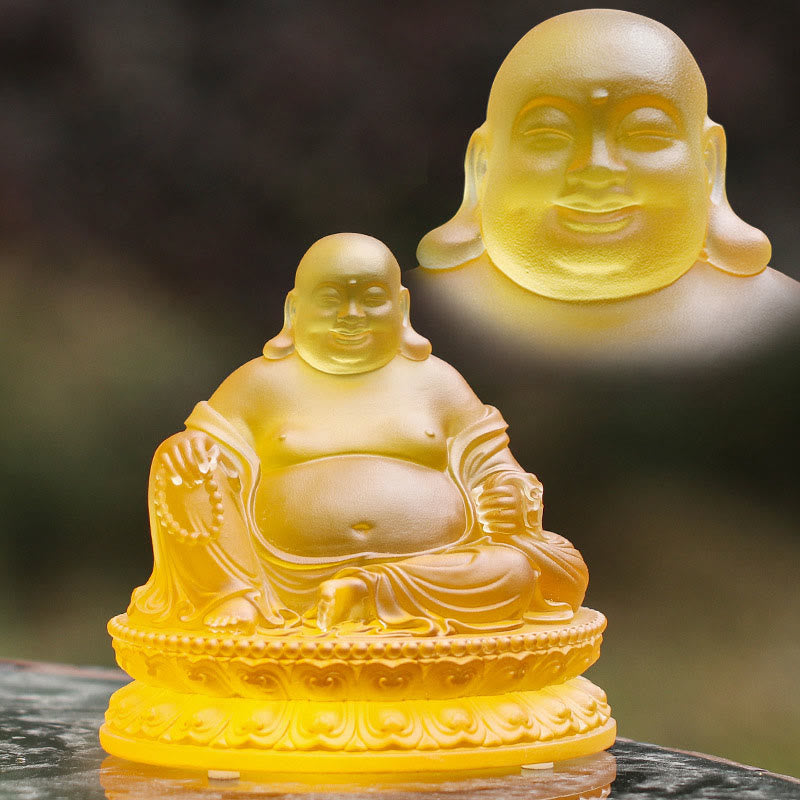 Buddha Stones Handmade Laughing Buddha Figurine Liuli Crystal Art Piece Wealth Statue Home Decoration