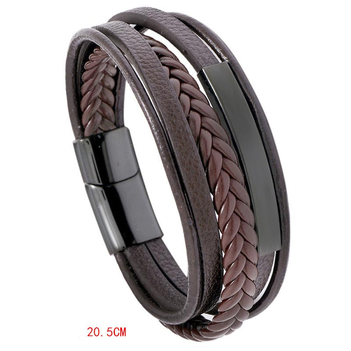 Buddha Stones Simple Design Titanium Steel Leather Luck Bracelet