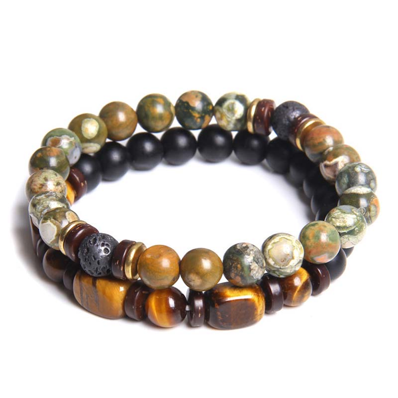 Buddha Stones 2PCS Healing Crystal Emperor Stone Tiger Eye Bead Bracelet