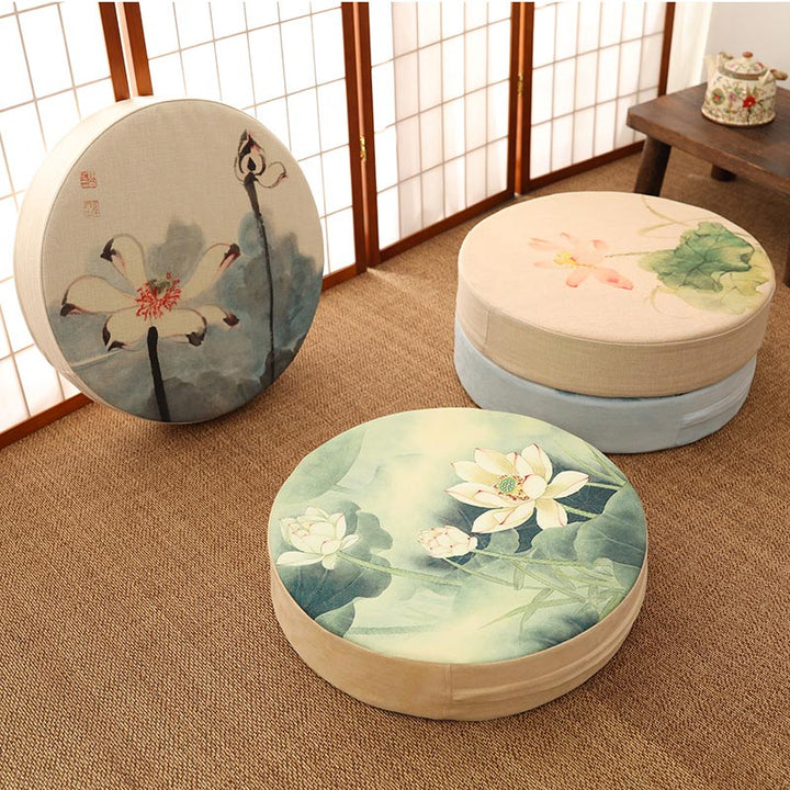 Lotus Simple Pattern Cotton Linen Meditation Seat Cushion Home Decoration