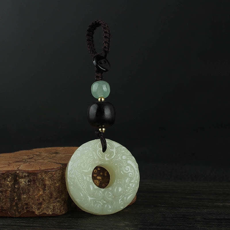 Buddha Stones PiXiu Jade Peace Buckle Abundance Wealth Key Chain