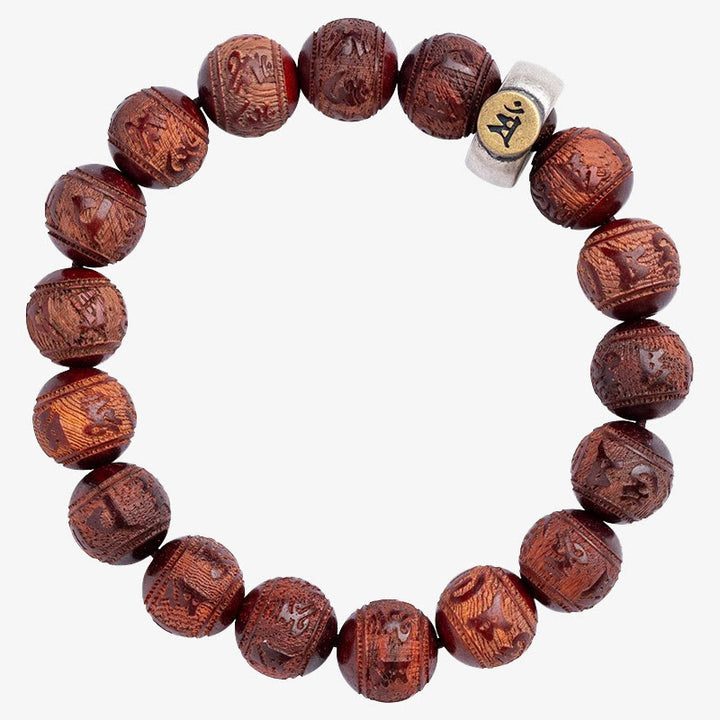 Buddha Stones Chinese Zodiac Natal Buddha Small Leaf Red Sandalwood Om Mani Padme Hum Protection Bracelet