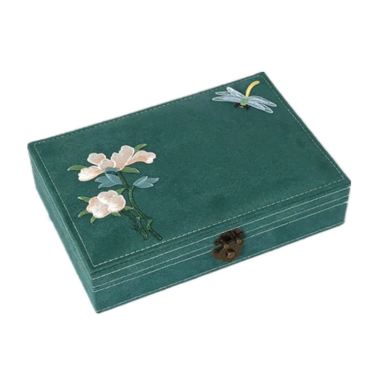 Buddha Stones Flowers Dragonfly Jewelry Box Organizer Single Layer Jewelry Storage Box Flannel Box