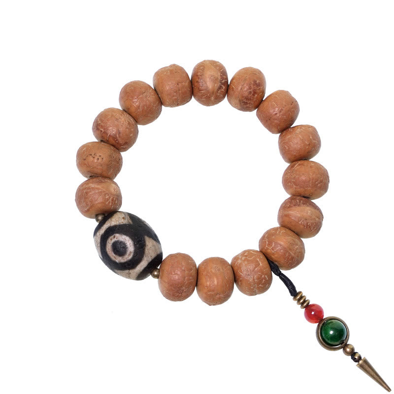 Tibet Bodhi Seed Dzi Bead Peace Charm Wrist Mala Bracelet