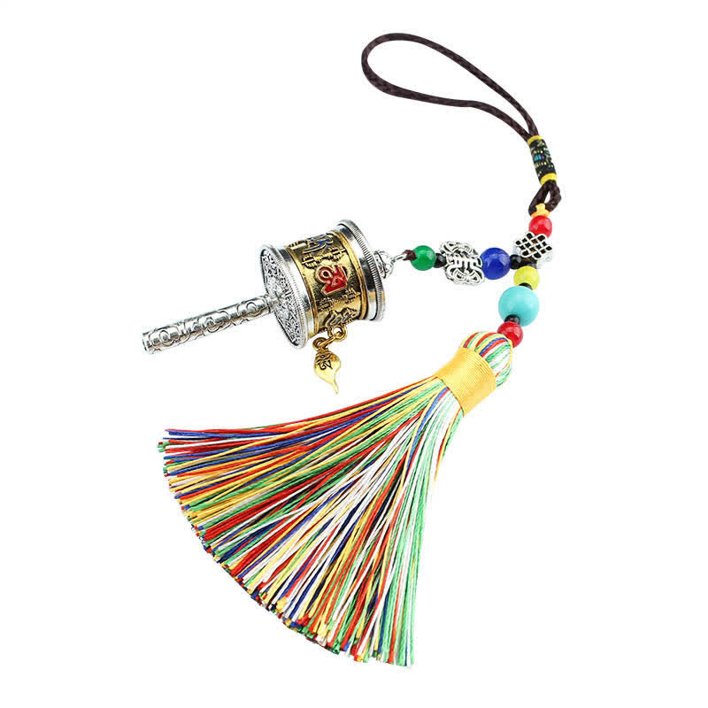 Tibet Om Mani Padme Hum Prayer Wheel Tassel Bag Car Hanging Decoration