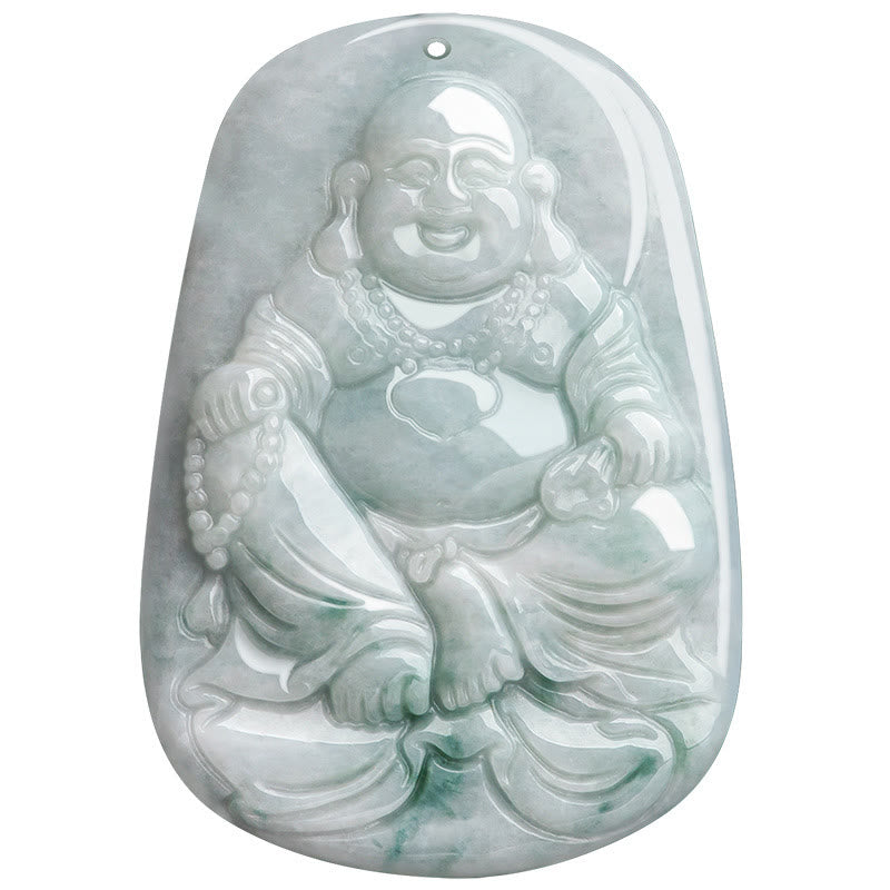 Buddha Stones Natural Jade Laughing Buddha Maitreya Buddha Luck String Necklace Pendant