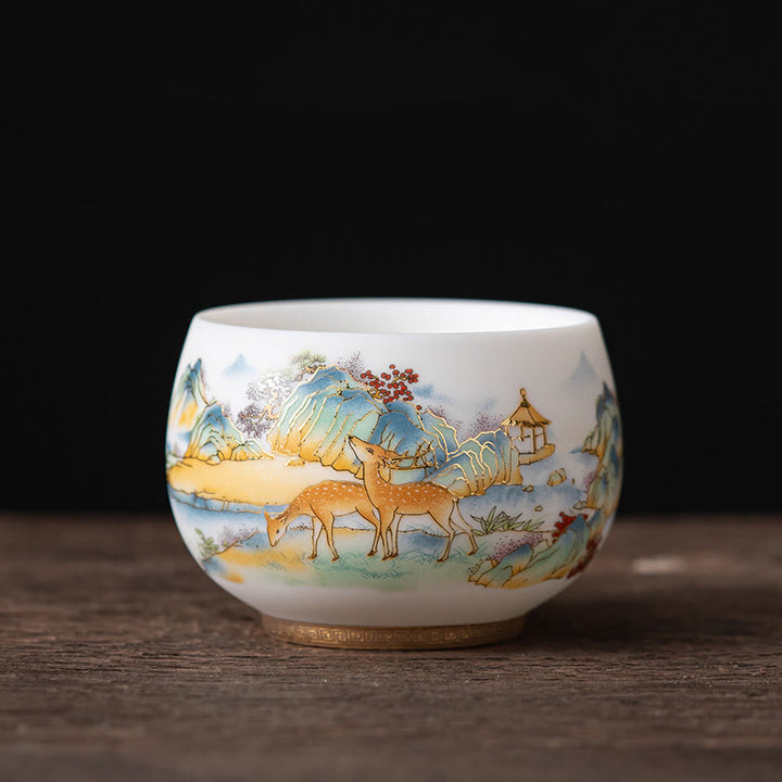 Buddha Stones Phoenix Dragon Lotus Deer Ancient Building Koi Fish Ceramic Teacup Kung Fu Tea Cups