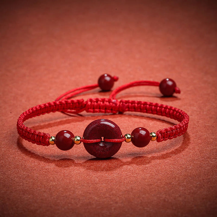 Buddha Stones Natural Cinnabar Peace Buckle Blessing String Bracelet