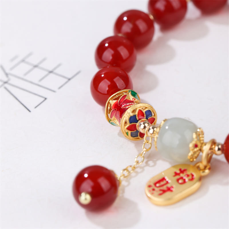 Natural Red Agate Jade Confidence Fortune Blessing Charm Bracelet