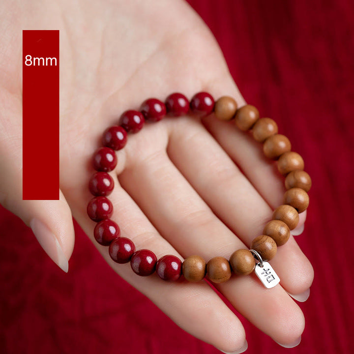 Buddha Stones 925 Sterling Silver Peach Wood Cinnabar Ward Off Evil Spirits Bracelet