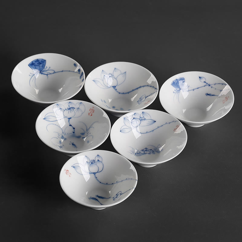 Buddha Stones Vintage Plum Orchid Bamboo Chrysanthemum Lotus Koi Fish Ceramic Teacup Kung Fu Tea Cups