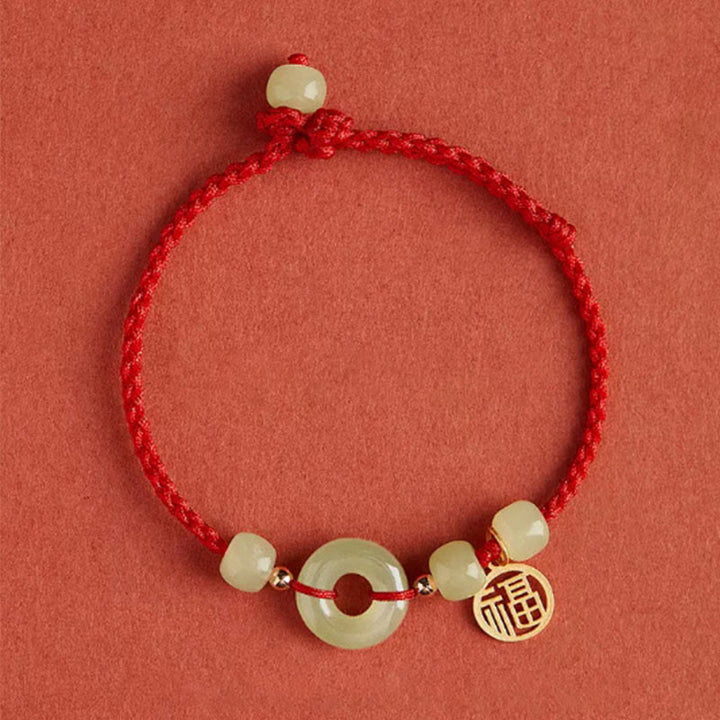 Buddha Stones Round Peace Buckle Jade Lotus Happiness Abundance Wealth String Bracelet