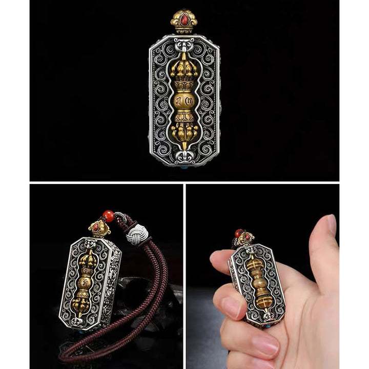 Buddha Stones Tibetan Om Mani Padme Hum Carved Dorje Vajra Rotatable Lotus Pattern Purity Rope Necklace Pendant