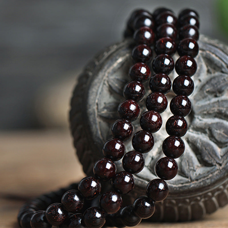 Buddha Stones 108 Mala Beads 4.8 Stars With Gold Star Indian Small Leaf Red Sandalwood Amber Turquoise Chinese Knotting Blessing Bracelet