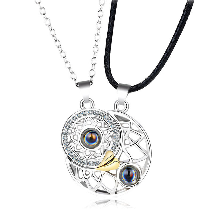 Buddha Stones Magnetic Sun Moon Couple Heart Protection Necklace Pendant