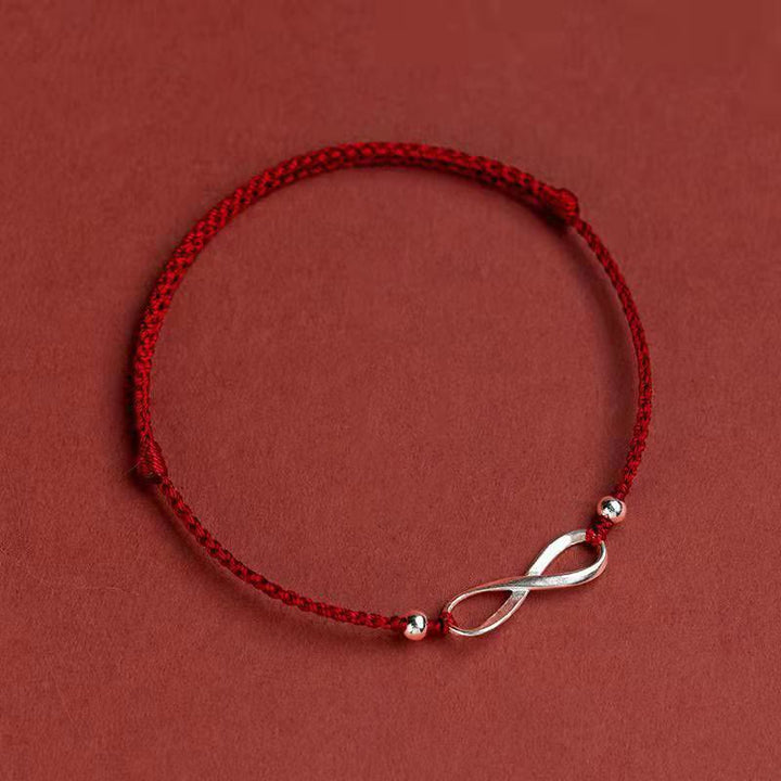 Buddha Stones 925 Sterling Silver Endless Knot Protection Luck Red String Bracelet Anklet