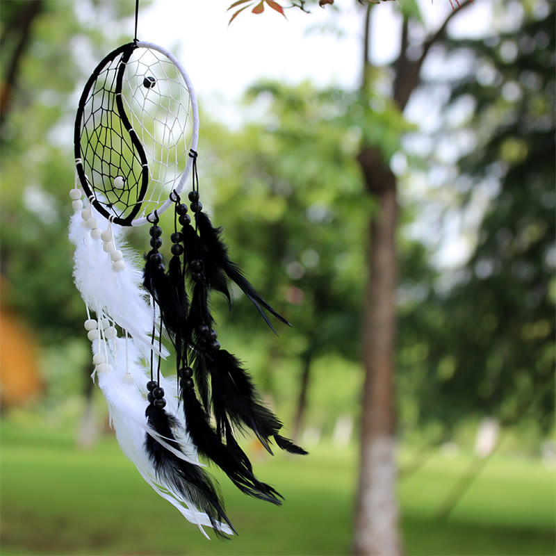 Yin Yang  Dream Catcher Circular Net with Feathers Balance Decoration