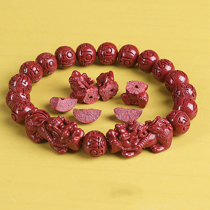 Natural Double PiXiu Cinnabar Om Mani Padme Hum Wealth Luck Bead Bracelet