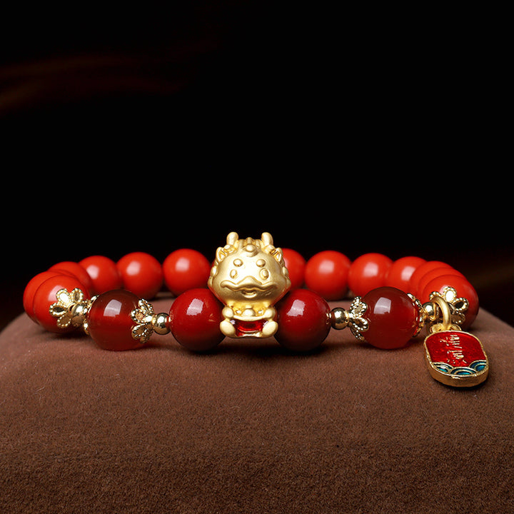 Buddha Stones Year of the Dragon Natural Cinnabar Ingot Protection Bracelet