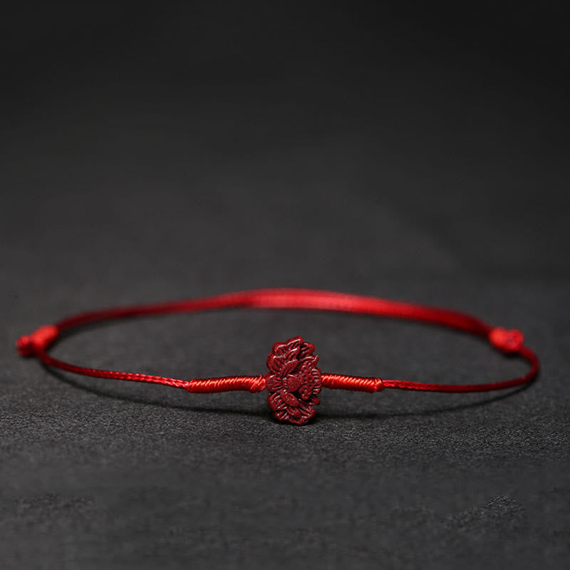 Handmade Plum Blossom Four Leaf Clover PiXiu Lotus Koi Fish Cinnabar Blessing Braid Bracelet