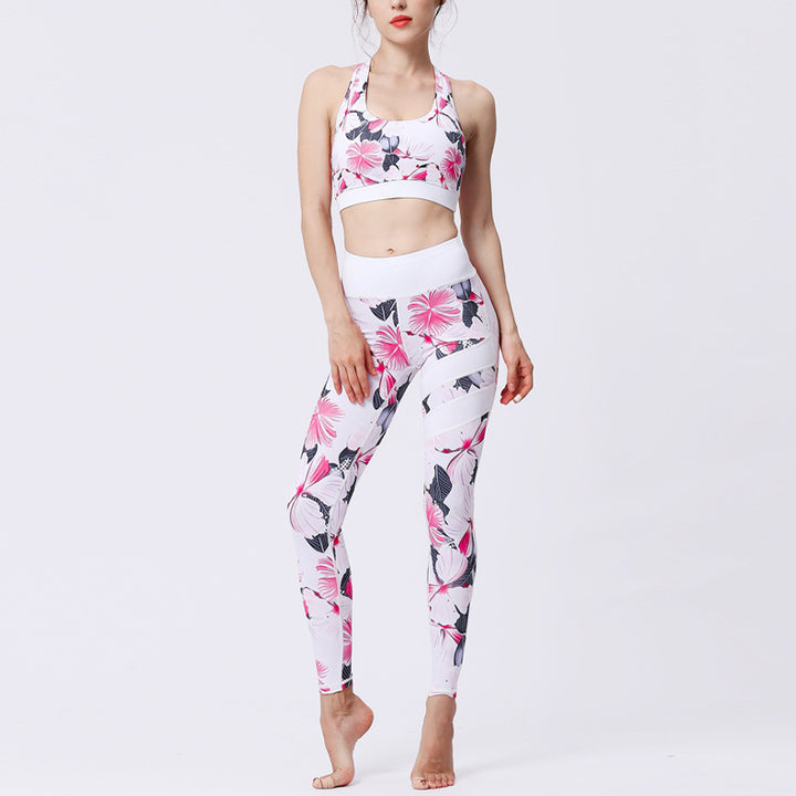 Buddha Stones 2Pcs Sunflower Flowers Leaves Top Pants Sports Fitness Yoga Women's Yoga Sets