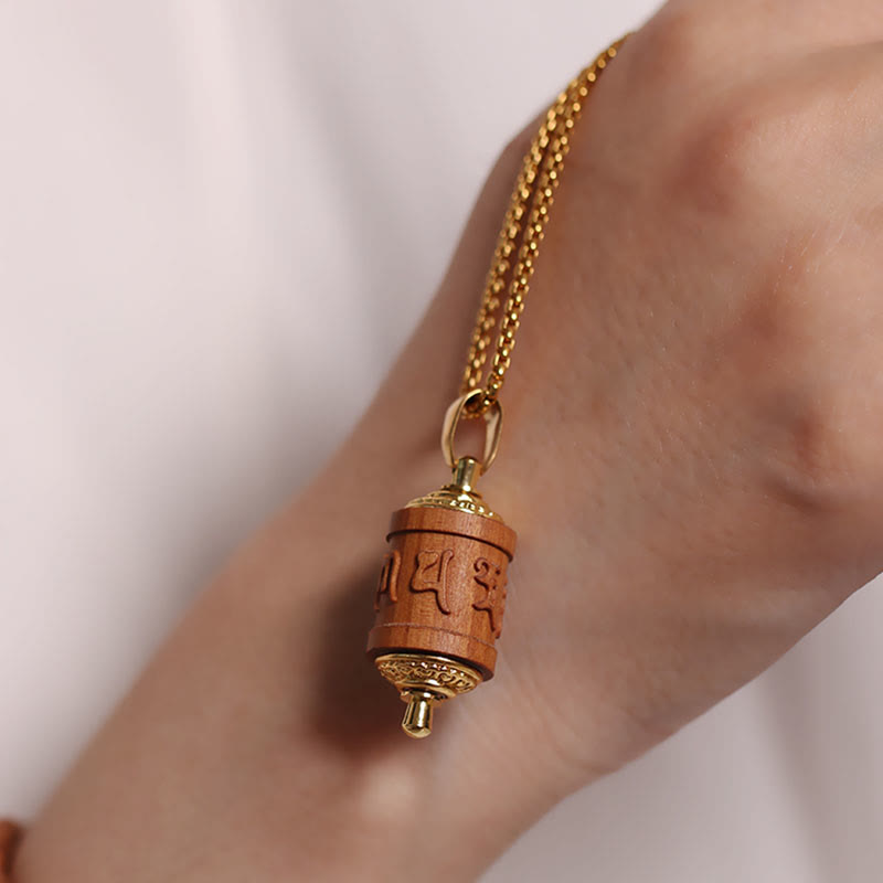 Tibetan Sandalwood Prayer Wheel Om Mani Padme Hum Keep Away Evil Spirits Necklace Pendant