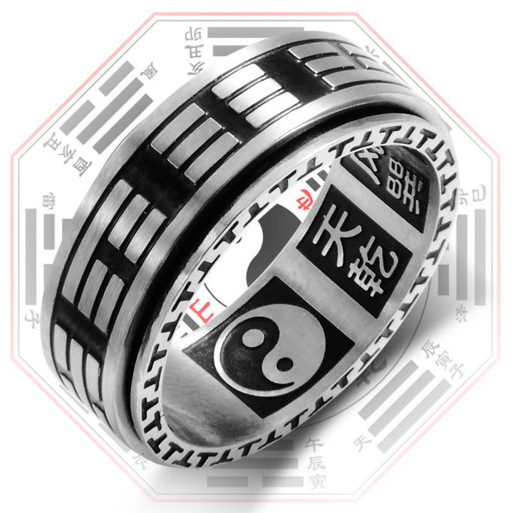 Buddha Stones Bagua Yin Yang Titanium Steel Balance Rotatable Ring