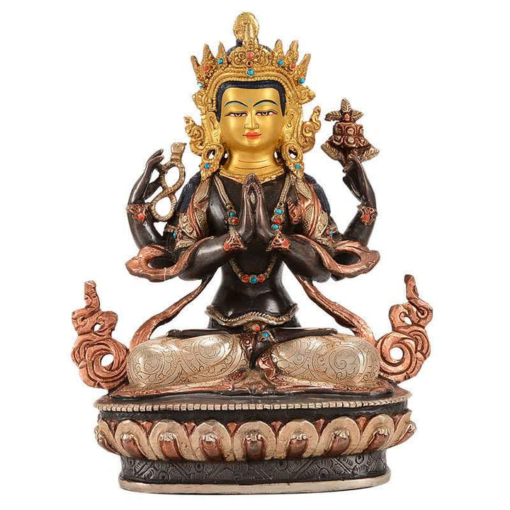 Bodhisattva Chenrezig Four-armed Avalokitesvara Protection Copper Statue Decoration