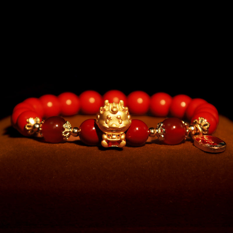 Buddha Stones Year of the Dragon Natural Cinnabar Ingot Protection Bracelet