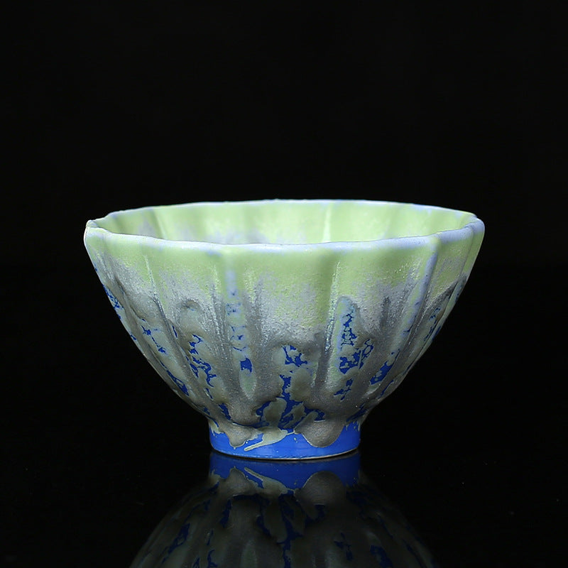 Buddha Stones Retro Blue Red Gradient Lotus Pattern Kiln Change Ceramic Teacup Kung Fu Tea Cup Bowl