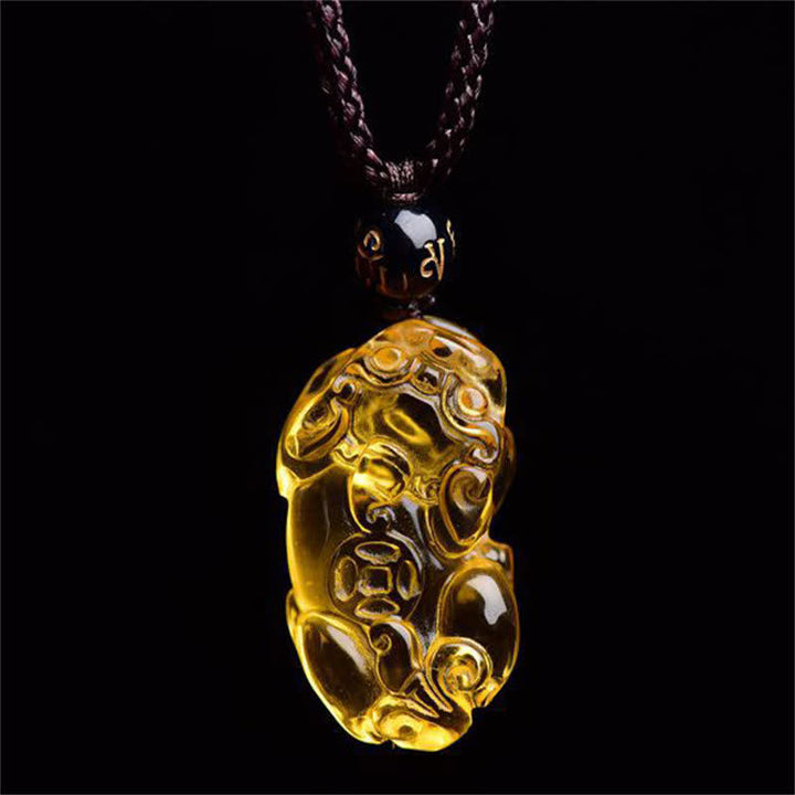 Buddha Stones FengShui Citrine PiXiu Wealth Necklace Pendant