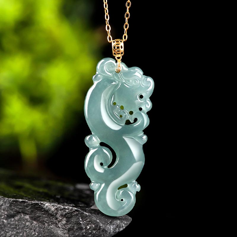 Buddha Stones 18K Gold Plated 925 Sterling Silver Year of the Dragon Jade Abundance Necklace Pendant