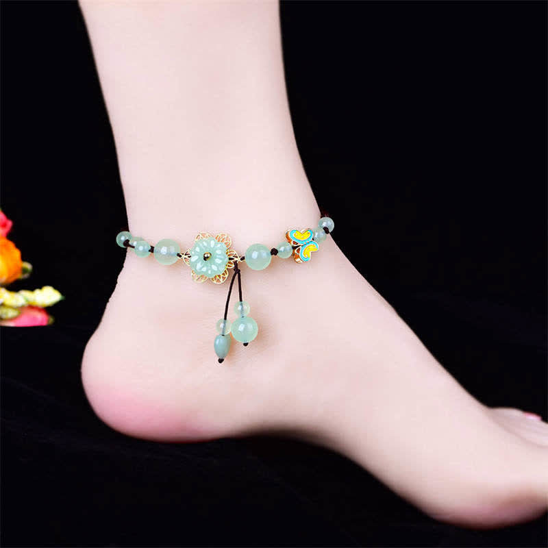 Buddha Stones Flower Jade Butterfly Luck Abundance Charm Anklet