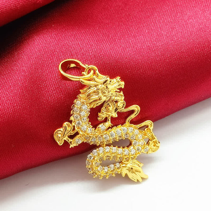 Buddha Stones Gold Dragon Protection Necklace Pendant