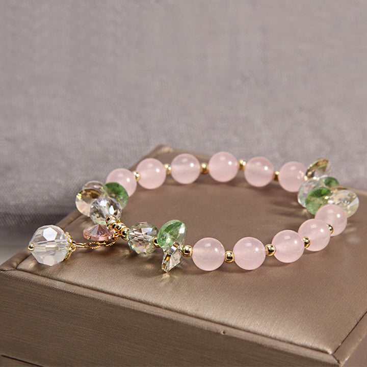 Buddha Stones Cat's Eye Pink Crystal Peace Charm Bracelet