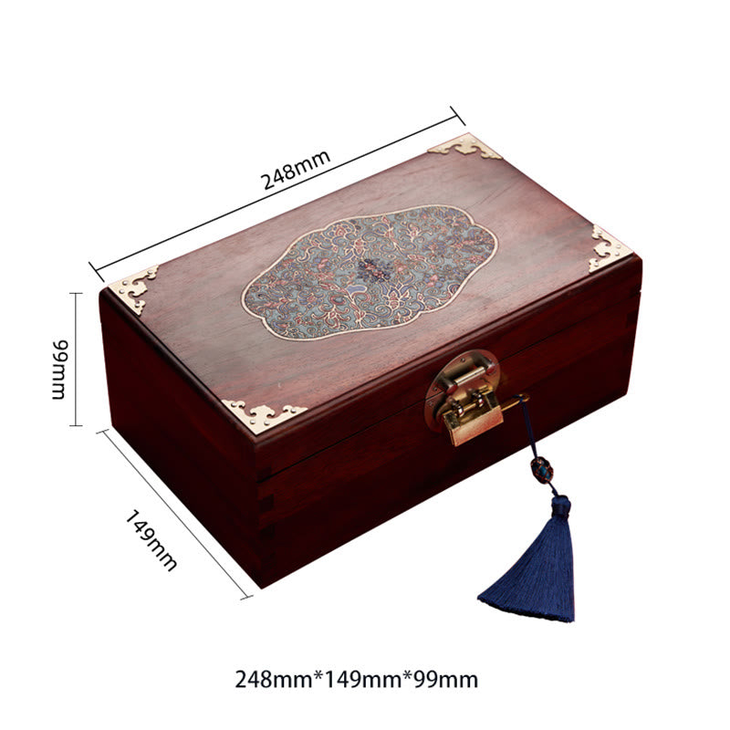 Antique Handmade Red Sandalwood Rosewood Jewelry Storage Box Lockable Solid Wood Gift Organizer Box